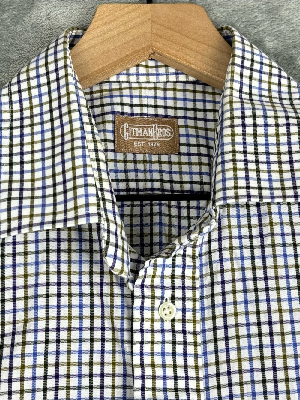 Gitman Bros Shirt Mens Large Green Blue Purple Multicolor Check Plaid Vintage